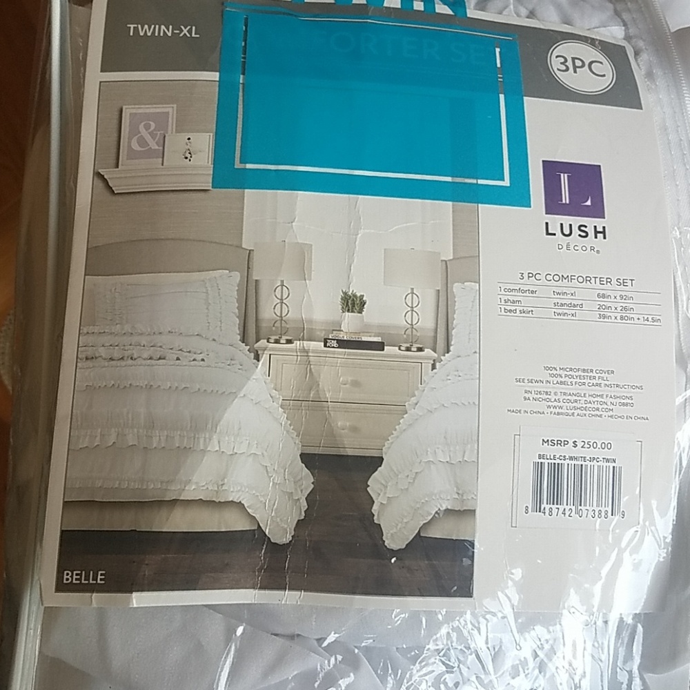 LUSH DECOR  COMFORTER SET 3 PC WHITE TWIN XL - Picture 4 of 4